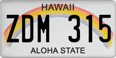 HI license plate ZDM315