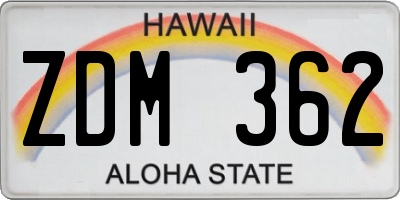 HI license plate ZDM362