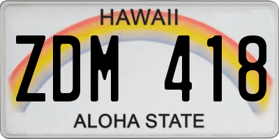 HI license plate ZDM418