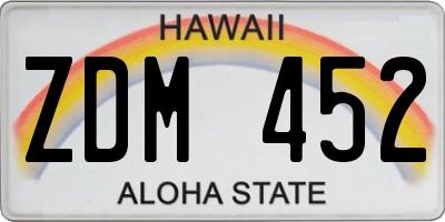 HI license plate ZDM452