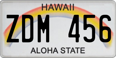 HI license plate ZDM456