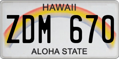 HI license plate ZDM670