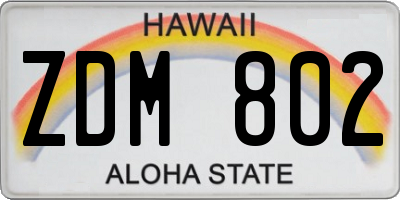 HI license plate ZDM802