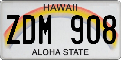 HI license plate ZDM908