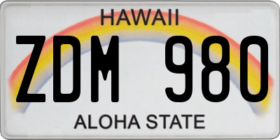 HI license plate ZDM980