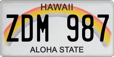 HI license plate ZDM987