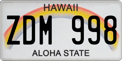 HI license plate ZDM998