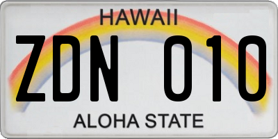 HI license plate ZDN010
