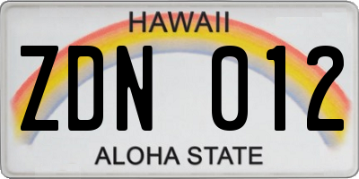 HI license plate ZDN012