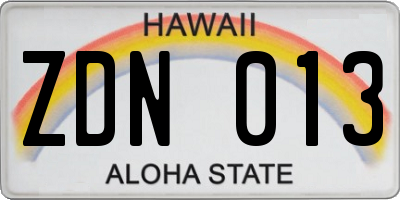 HI license plate ZDN013