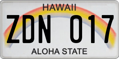 HI license plate ZDN017