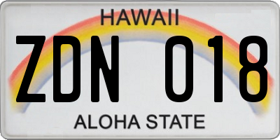HI license plate ZDN018
