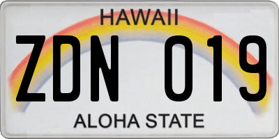 HI license plate ZDN019