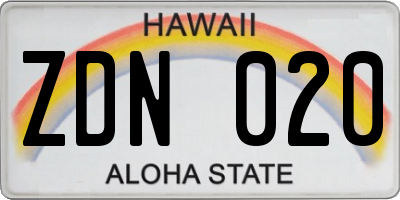 HI license plate ZDN020