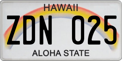HI license plate ZDN025