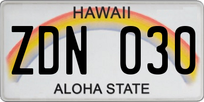 HI license plate ZDN030