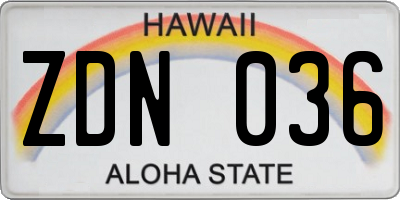 HI license plate ZDN036