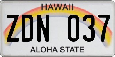 HI license plate ZDN037