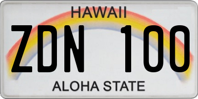 HI license plate ZDN100