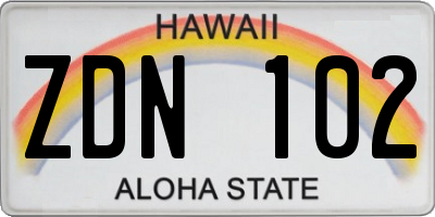 HI license plate ZDN102