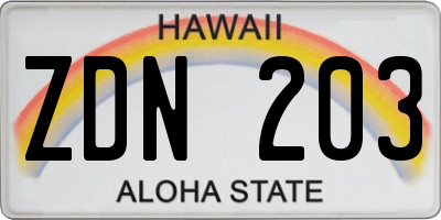 HI license plate ZDN203
