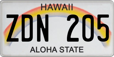 HI license plate ZDN205