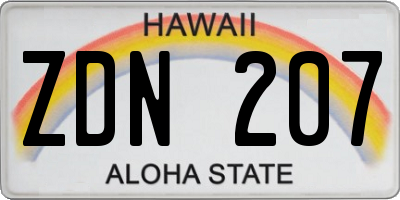 HI license plate ZDN207