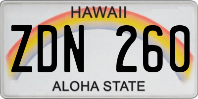 HI license plate ZDN260