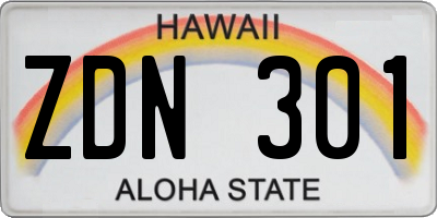 HI license plate ZDN301