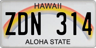 HI license plate ZDN314