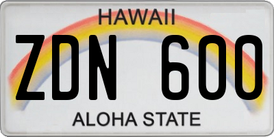 HI license plate ZDN600