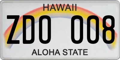 HI license plate ZDO008