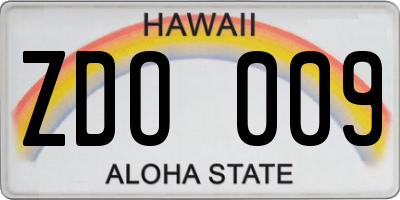 HI license plate ZDO009
