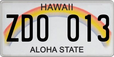 HI license plate ZDO013