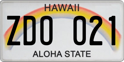 HI license plate ZDO021