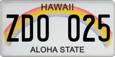 HI license plate ZDO025