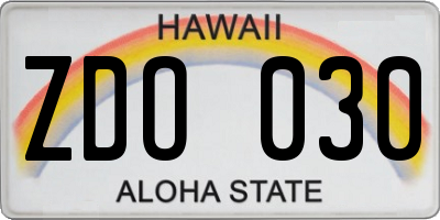 HI license plate ZDO030