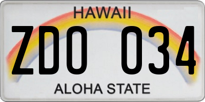 HI license plate ZDO034