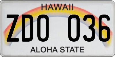 HI license plate ZDO036