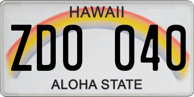 HI license plate ZDO040
