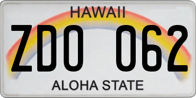 HI license plate ZDO062