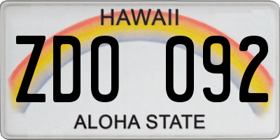 HI license plate ZDO092