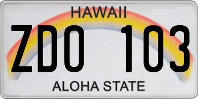 HI license plate ZDO103