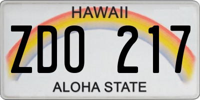 HI license plate ZDO217