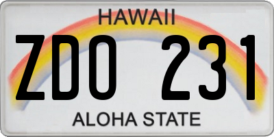 HI license plate ZDO231