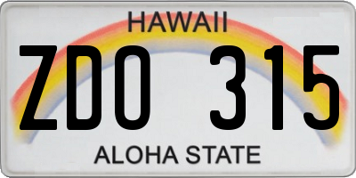 HI license plate ZDO315