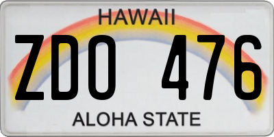HI license plate ZDO476