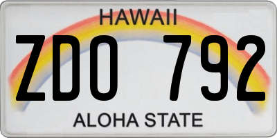 HI license plate ZDO792