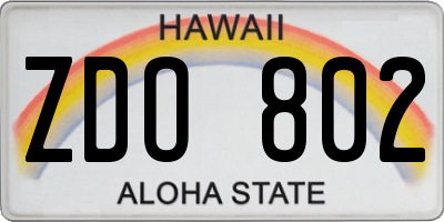 HI license plate ZDO802