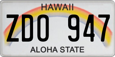 HI license plate ZDO947